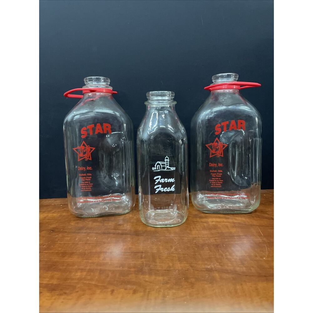 Star Dairy Inc Two 64oz & One 946ml Glass Milk Bottles Mulhall, Oklahoma